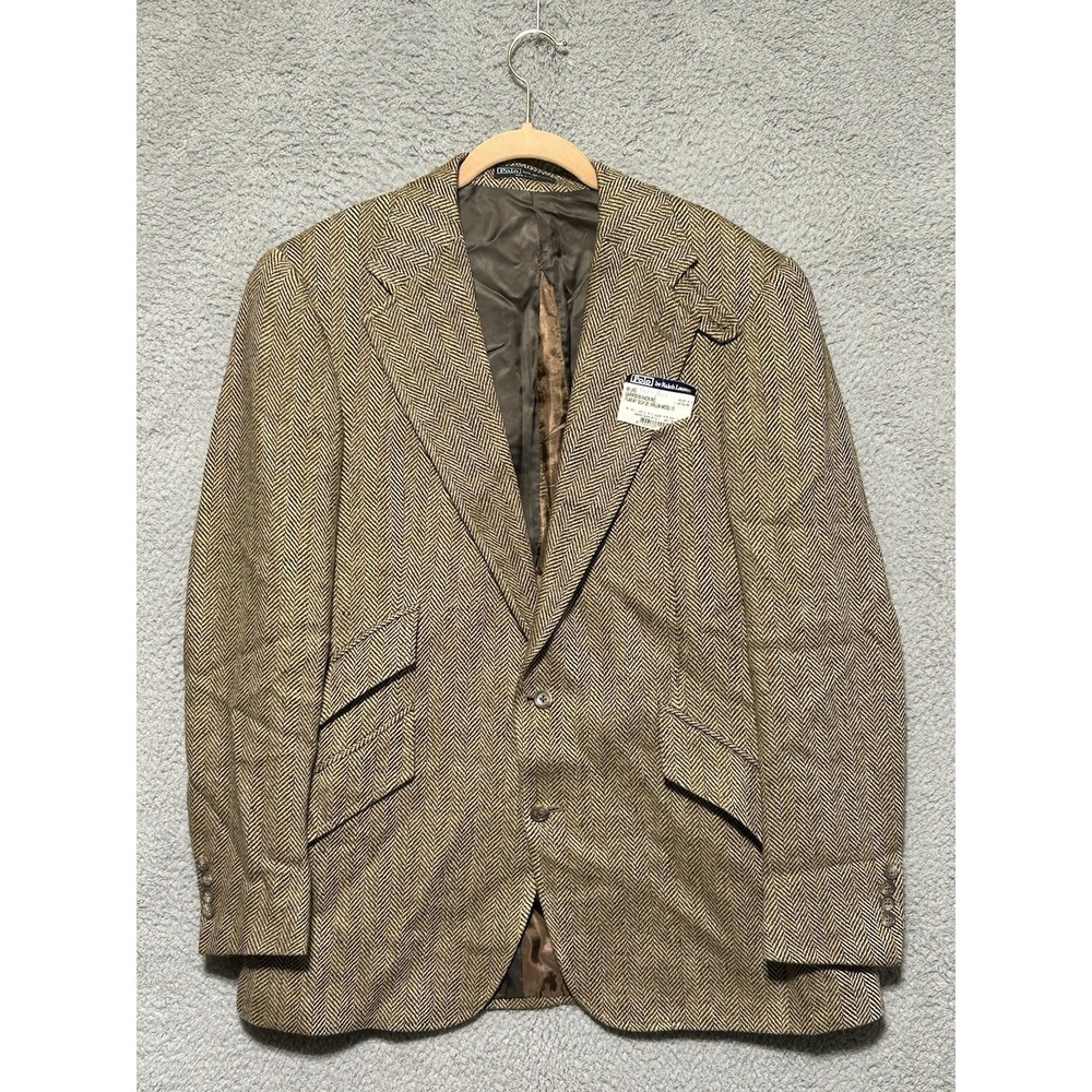 Polo Ralph Lauren Garrison Coat 42L Flax Wool Silk Herringbone Italy Blazer